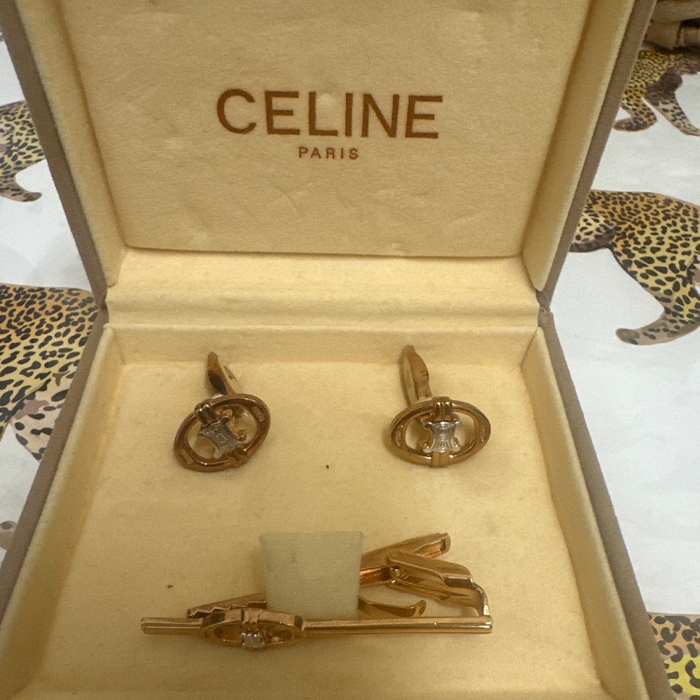 Vintage Authentic Celine cuff links and tie tack.